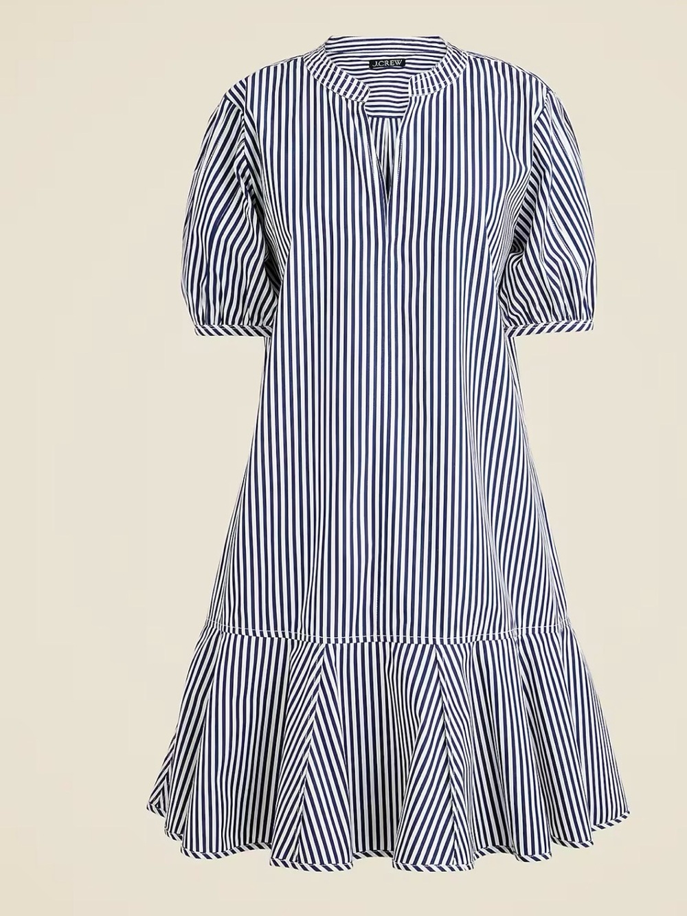 J. Crew Navy and White Striped Puff-Sleeve Mini Dress